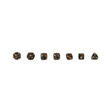 Set of eight small brown dice on a white background