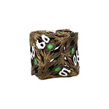Decorative die with leaf pattern and numbers on a white background