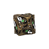 Decorative dice with dragon design on a white background