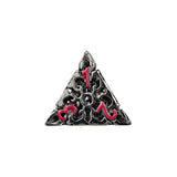 Triangular pendant with red accents on a white background