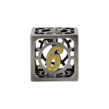 Metallic die with number 6 on a white background