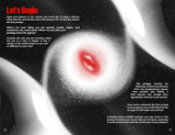 Page from a book or magazine with text and a red circle on a black and white background.