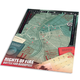 Board game map titled 'Nights of Fire: Battle for Budapest' on a white background