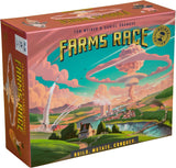 Board game box for 'Farms Race' with a futuristic landscape design.