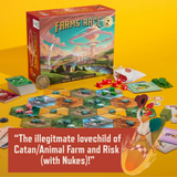 Board game 'Farms Race' with components on a yellow background