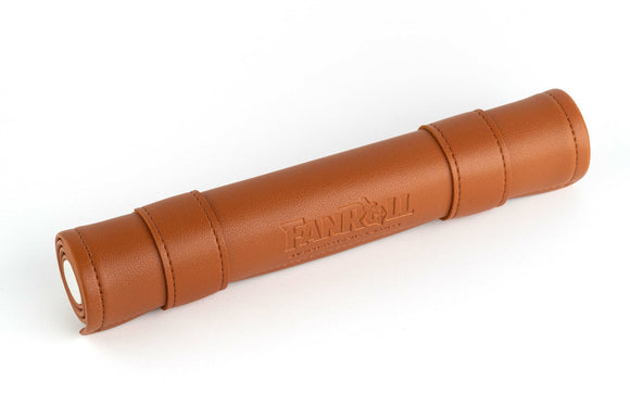 Brown leather product with 'Fender' branding on a white background