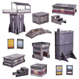 Set of modular game pieces and accessories on a white background