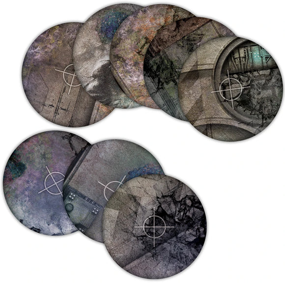 Terrain Crate Gaming Mat: Objective Templates 'Grimdark' 40mm + 6″ diameter