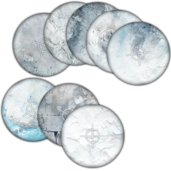 Set of round coasters with a moon design on a white background