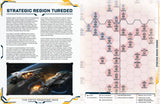 Strategic region tureded map from 'The Fifth Frontier War' with text and spaceship image.