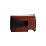 Wooden wallet with rainbow-colored back on a white background