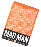 Card deck packaging with 'Mad Man' branding on an orange background