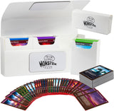 Card collection with Monster branding, including card sleeves and cards displayed on a white background.