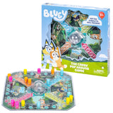 Board game with character and packaging labeled 'Bluey' on a white background
