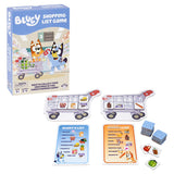 Bluey Shopping List Game packaging with game cards and boxes on a white background
