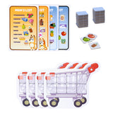 Set of grocery list cards with a shopping cart on a white background