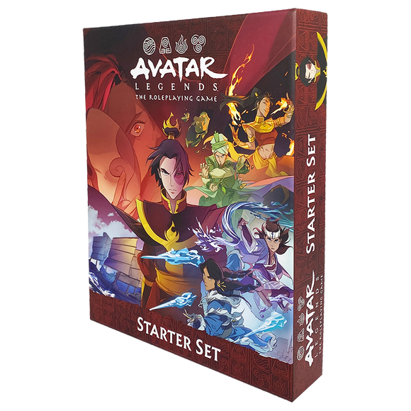 Avatar: Legends starter set packaging with characters and 'Avatar' branding.
