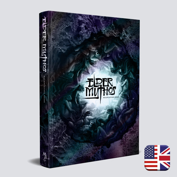 Elder Mythos book cover with fantasy design on a light gray background