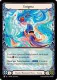 Card featuring a mystical character with colorful hair and clothing, surrounded by swirling blue and orange patterns.