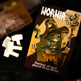 Card from the game 'Nornir' with characters and text on a dark surface.