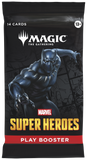 Packaged 'Magic: The Gathering' Marvel Super Heroes play booster with superhero illustration on black background