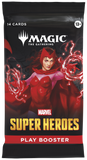 Packaged product for 'Magic: The Gathering' featuring Marvel Super Heroes with a character in red and black attire.