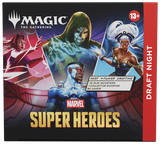 Packaging for 'Magic: The Gathering' featuring Marvel Super Heroes with characters and branding.
