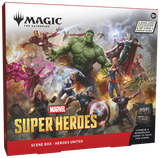 Marvel Super Heroes scene box for Magic: The Gathering featuring various superhero characters.