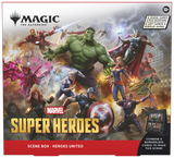 Box of 'Magic: The Gathering' featuring Marvel Super Heroes with various characters in action poses.