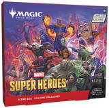 Box for 'Magic: The Gathering' featuring Marvel Super Heroes with villains on a colorful background.