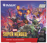 Box for 'Magic: The Gathering' featuring Marvel Super Heroes with villains on a colorful background.