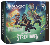 Box of 'Secrets of Strixhaven' from 'Magic: The Gathering' with characters and game details.