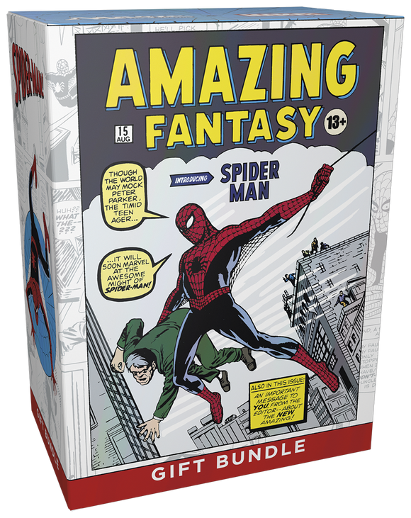 Spider-Man comic book gift bundle packaging with superhero artwork