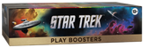 Star Trek Play Boosters box packaging featuring a colorful space-themed design with the Star Trek logo, a spaceship, nebulae, and an age 13 badge.