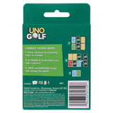 UNO Golf game packaging with green background and colorful card illustrations.