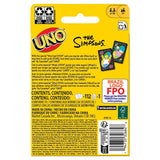 UNO card game packaging featuring The Simpsons theme on a yellow background