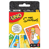 UNO card game packaging featuring The Simpsons characters on a white background