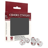 Dice set packaging for 'Hidden Wars' roleplaying game with dice displayed in front.