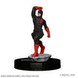 Superhero figurine with black and red costume on a white background