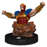 Superhero figurine with red and blue costume on a white background
