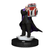 Statue of a character holding a newspaper on a white background
