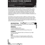 Character sheet for a 'Cursed Tomb-Robber' from a role-playing game, with text and decorative elements.