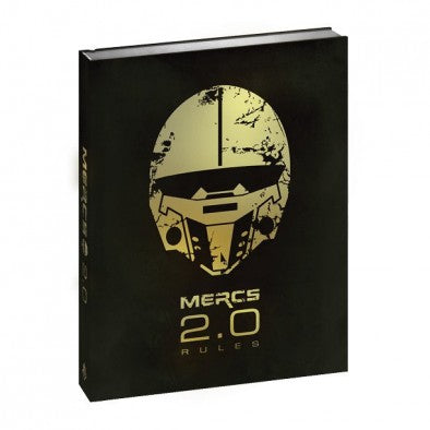 Black book with gold helmet design and 'Mercs 2.0 Rules' text on a white background