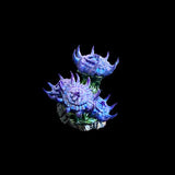 Decorative blue flower arrangement on a black background