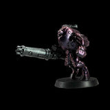 Miniature figure with a large weapon on a black background