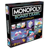 Monopoly Board Crawl board game box with colorful graphics and text.