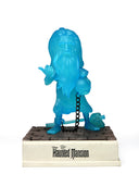 Blue statue with chains on a white background, featuring the Haunted Mansion logo.