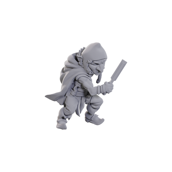 Gray figurine of a warrior holding a sword on a white background