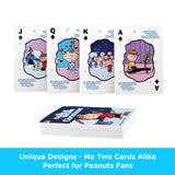 Set of playing cards with unique designs featuring characters from 'A Charlie Brown Christmas'.