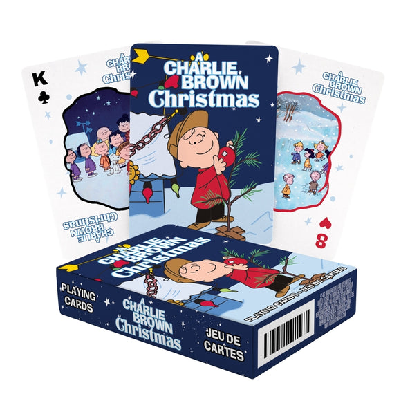 Charlie Brown Christmas playing cards with box on a white background